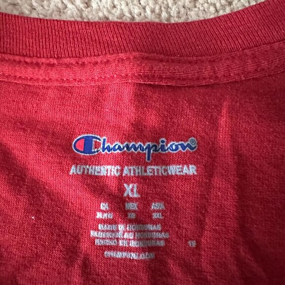 Champion Shirt Mens XL Long Sleeve Crewneck Logo Spellout Red - Picture 3 of 11